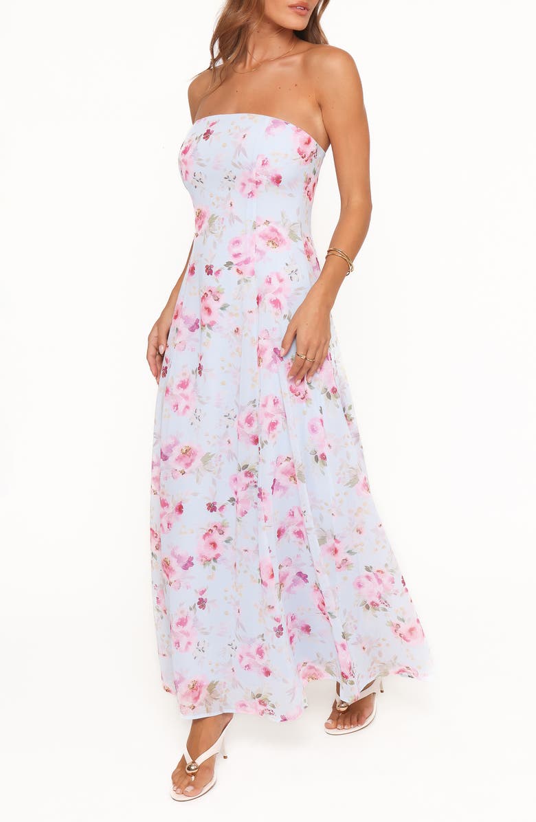 Petal & Pup Vegas Print Strapless Maxi Dress, Alternate, color, Blue Floral