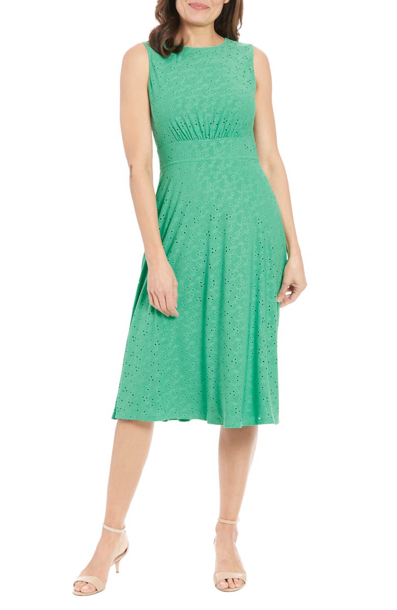 London Times Eyelet Jersey Sleeveless Midi Dress, Main, color, 