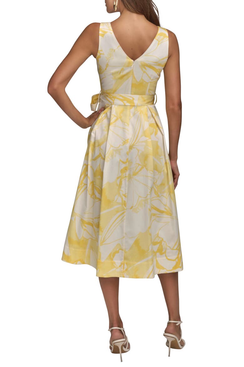 Print Tie Waist Sleeveless Midi Dress, Alternate, color, CREAM/ LIMONCELLO