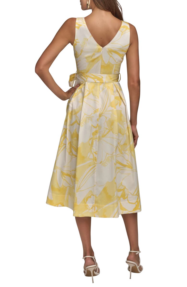 Donna Karan New York Print Tie Waist Sleeveless Midi Dress, Alternate, color, Cream/ Limoncello