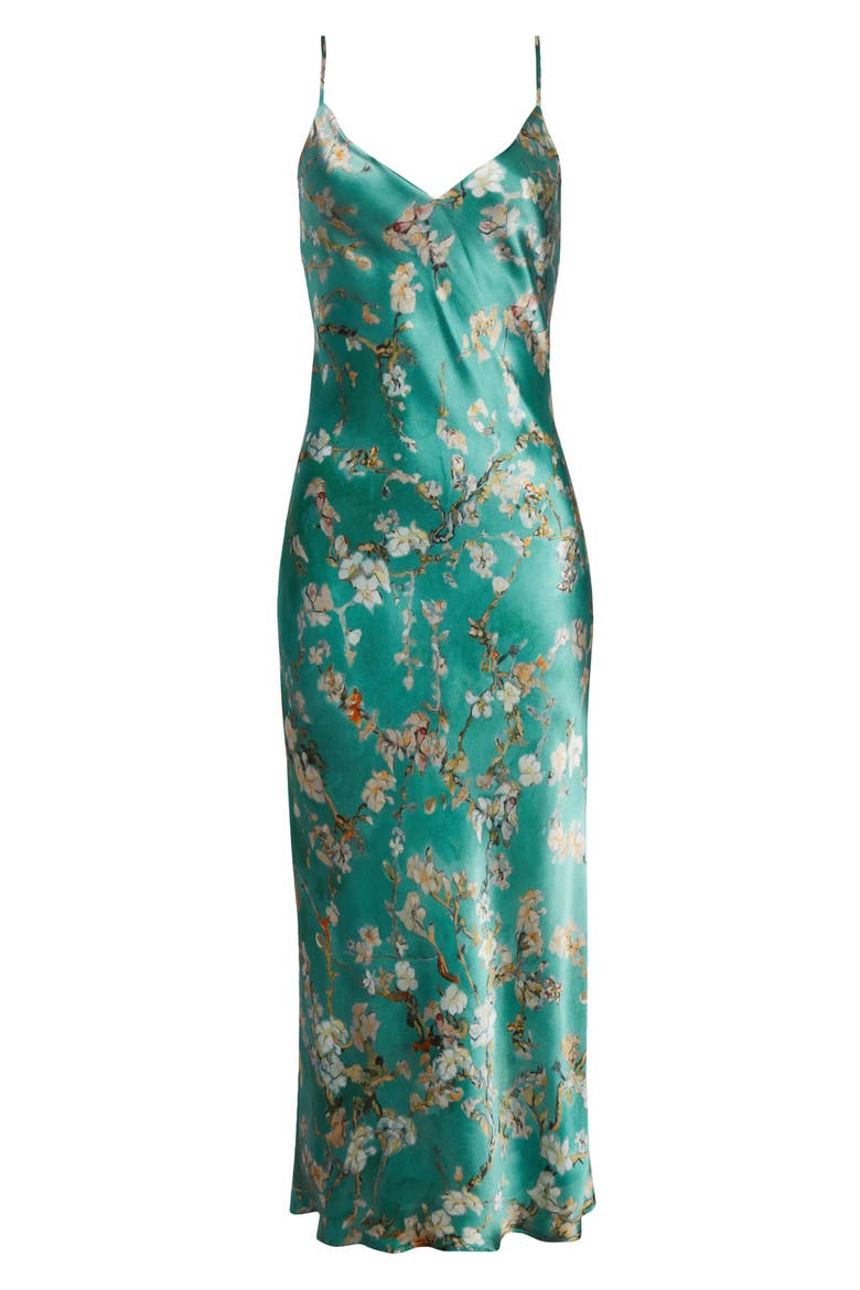 Seridie Floral Print Silk Midi Slipdress, Alternate, color, TEAL M WC