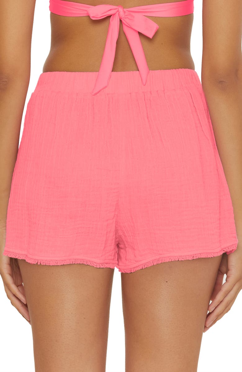 Trina Turk Serene Hooded Cotton Gauze Cover-Up Shorts, Alternate, color, Carnation