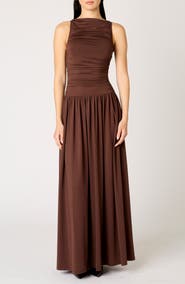 Nia Clea Ruched Sleeveless Drop Waist Maxi Dress