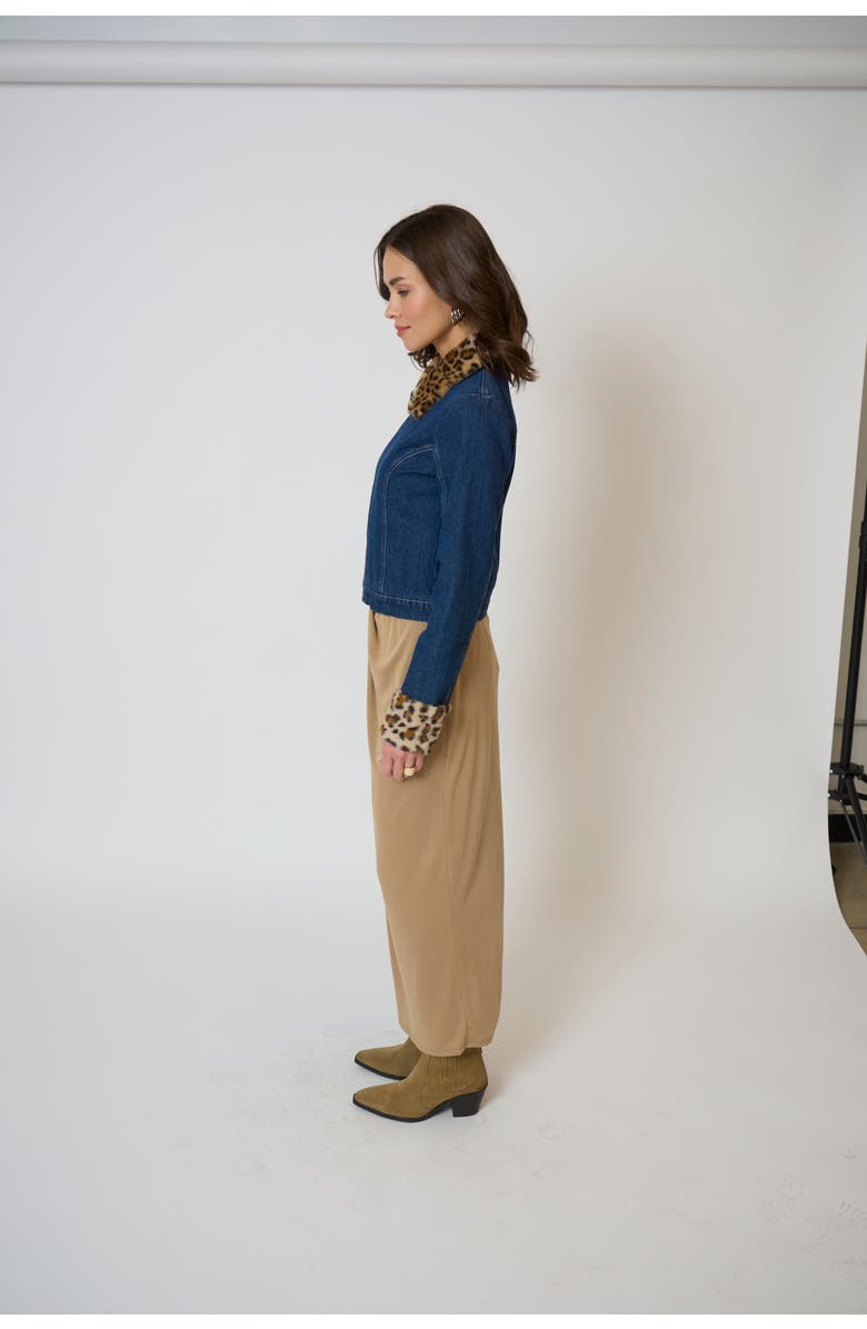 Central Park West Gia Denim And Fur Jacket, Alternate, color, Denim