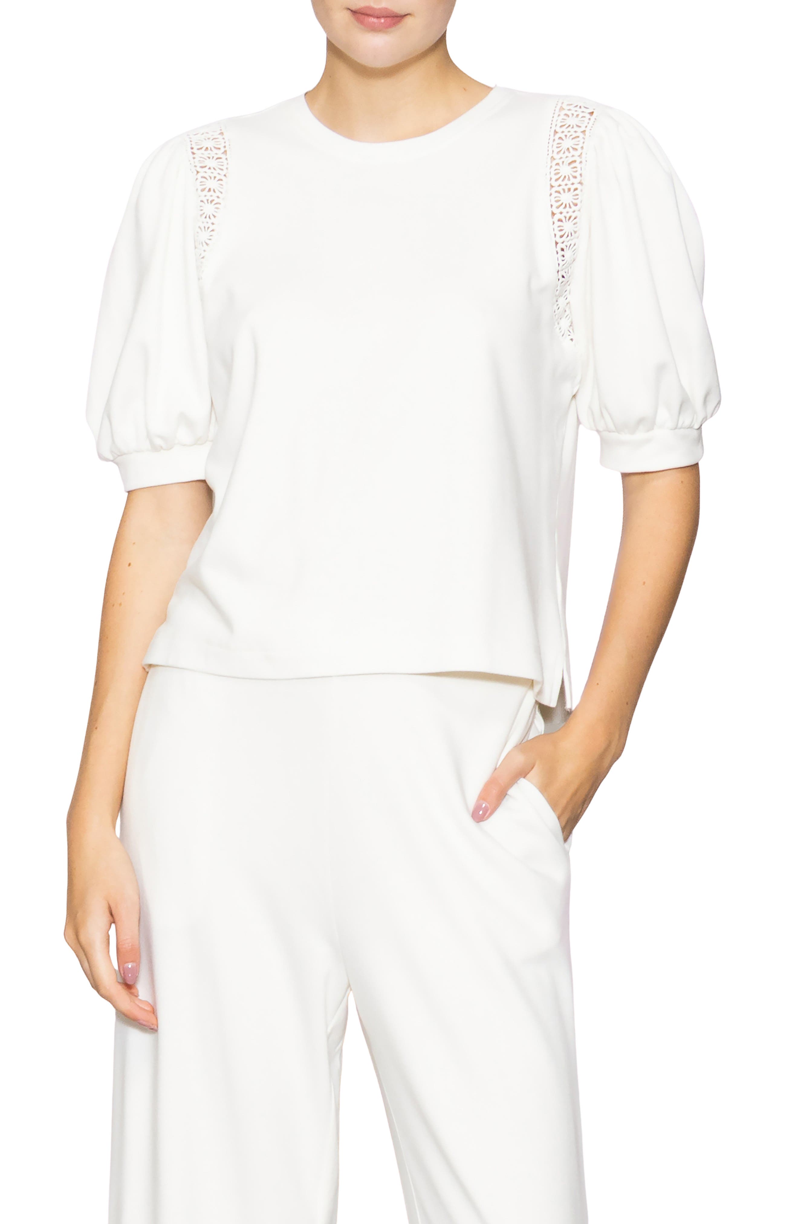MELLODAY Lace Inset Puff Sleeve Top