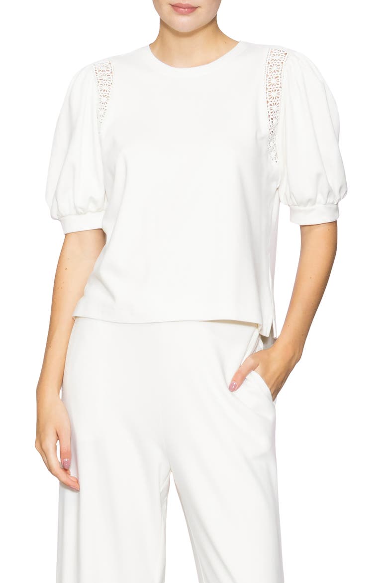 Lace Inset Puff Sleeve Top, Main, color, BONE