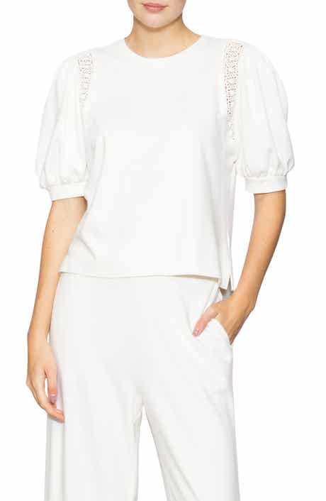 MELLODAY Lace Inset Puff Sleeve Top