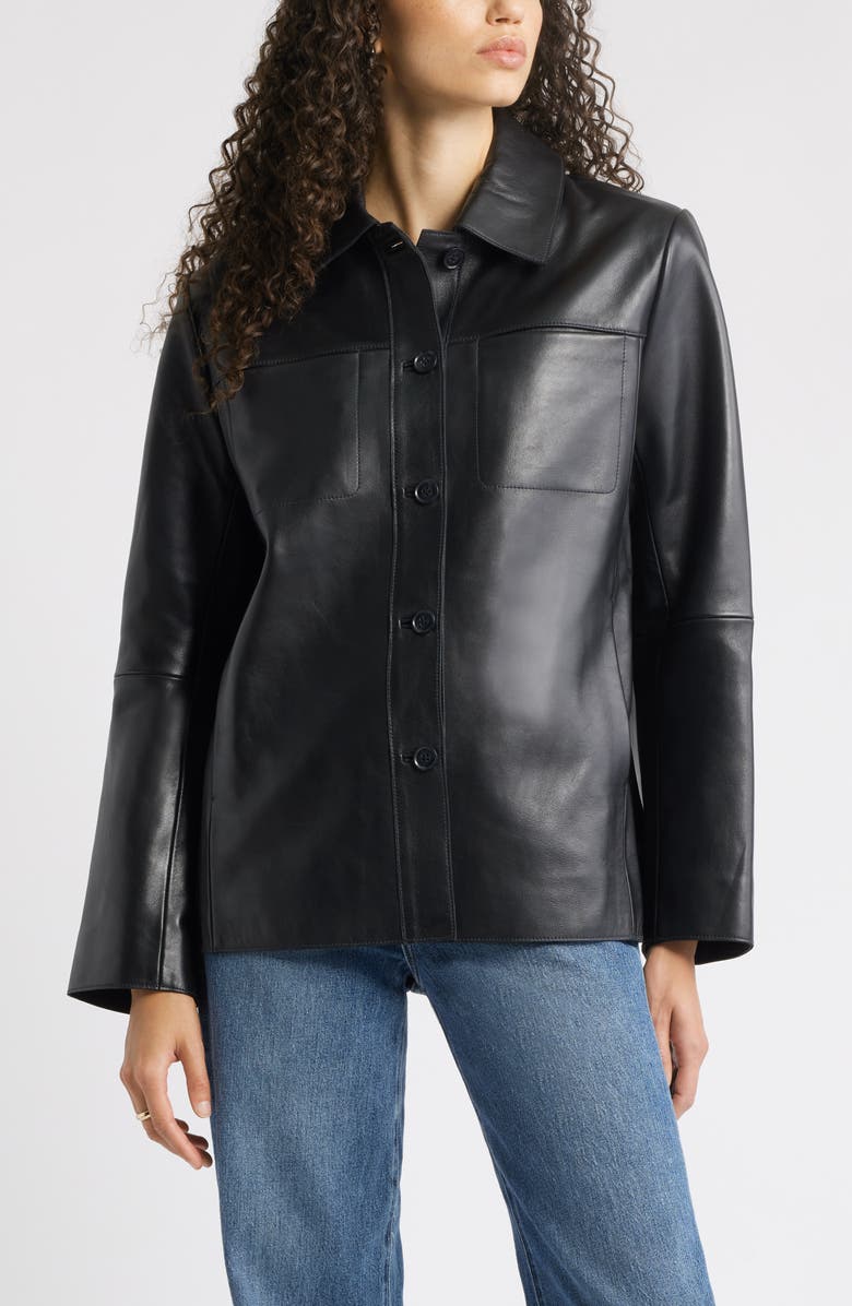 Nordstrom Leather Shirt Jacket, Alternate, color, Black