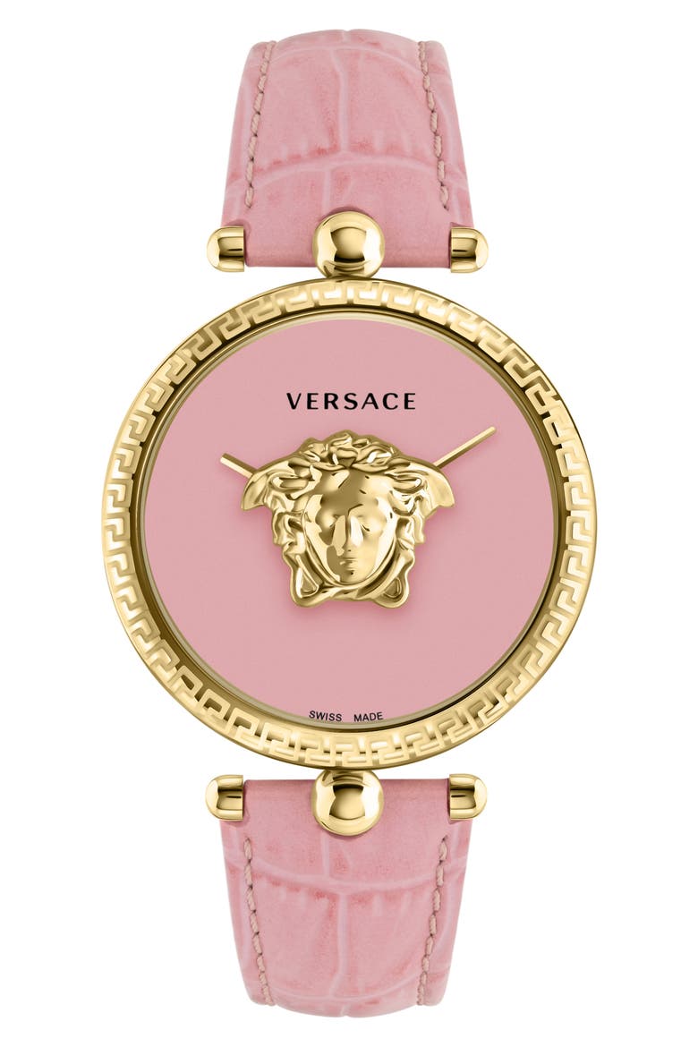 Palazzo Empire Croc Embossed Leather Strap, 39mm, Main, color, GOLD