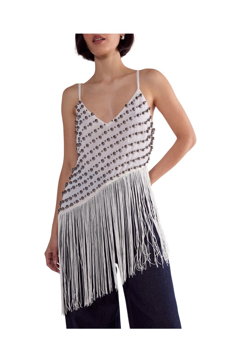 NASTY GAL Studded Asymmetric Fringed Cami Top, Alternate, color, White