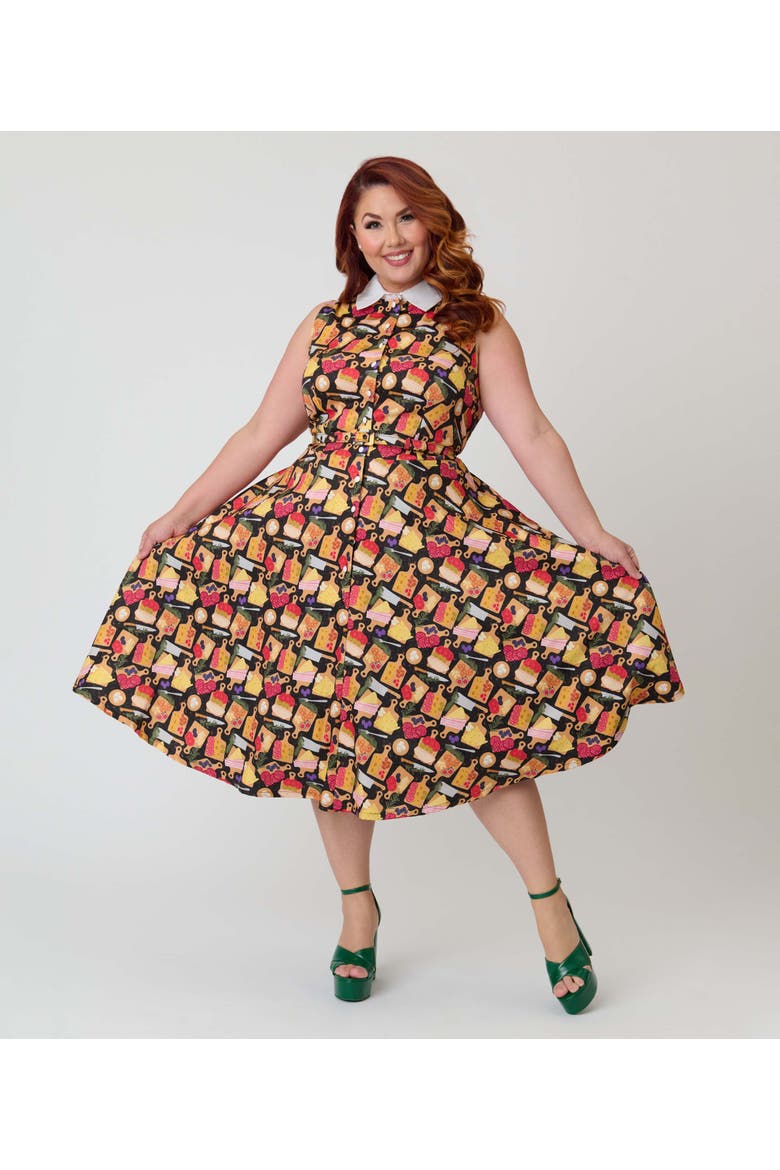 Plus Size Sleeveless Darlene Dress, Main, color, Black Charcuterie Print