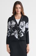 Ming Wang Heritage Chain Trim Floral Jacquard Knit Cardigan