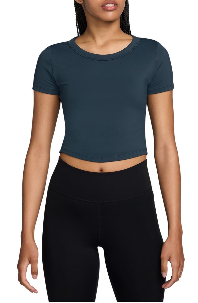 Nike Phoenix Fleece Short Sleeve Crop Sweatshirt, Main, color, 478 Armrnv/Black