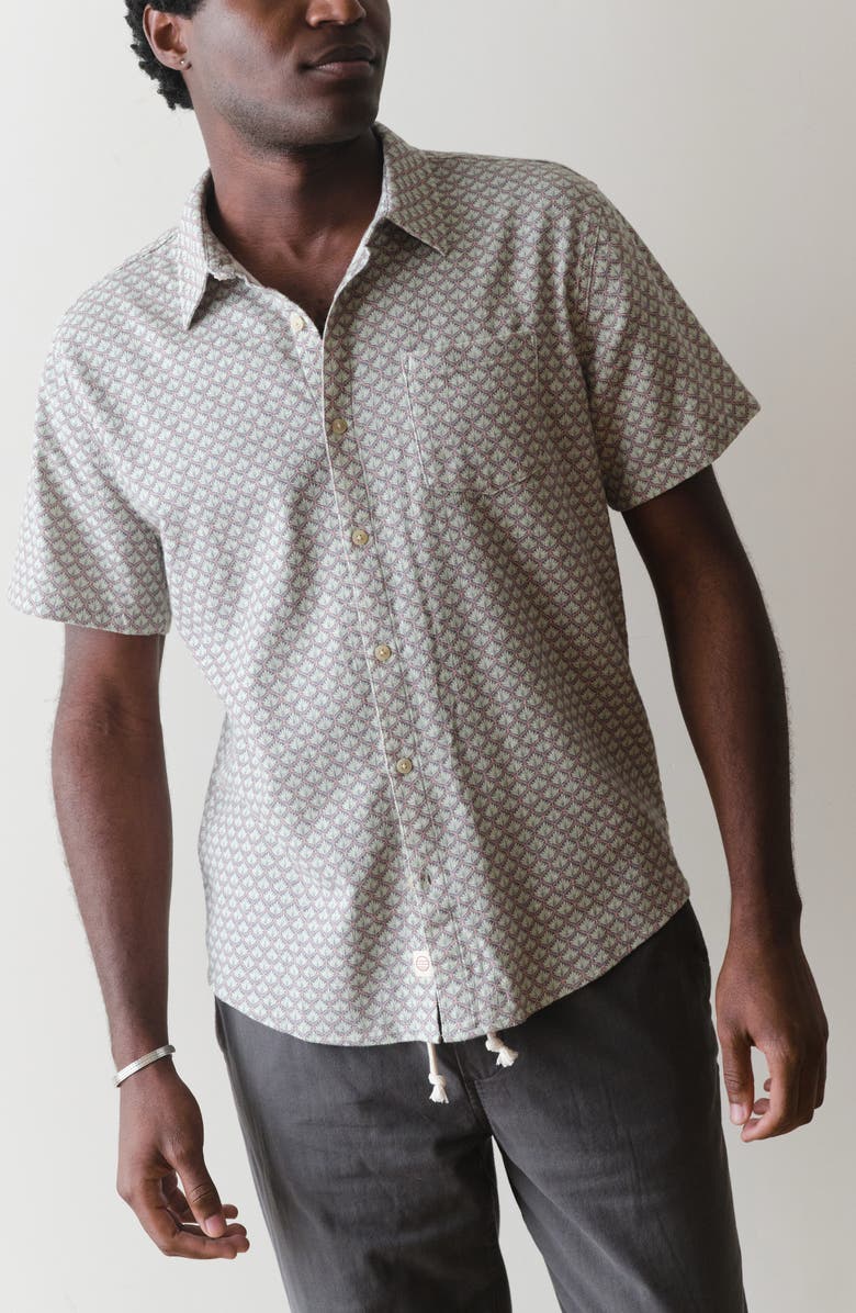 Marine Layer Classic Short Sleeve Stretch Cotton Selvage Button-Up Shirt, Main, color, Light Blue Agave Print