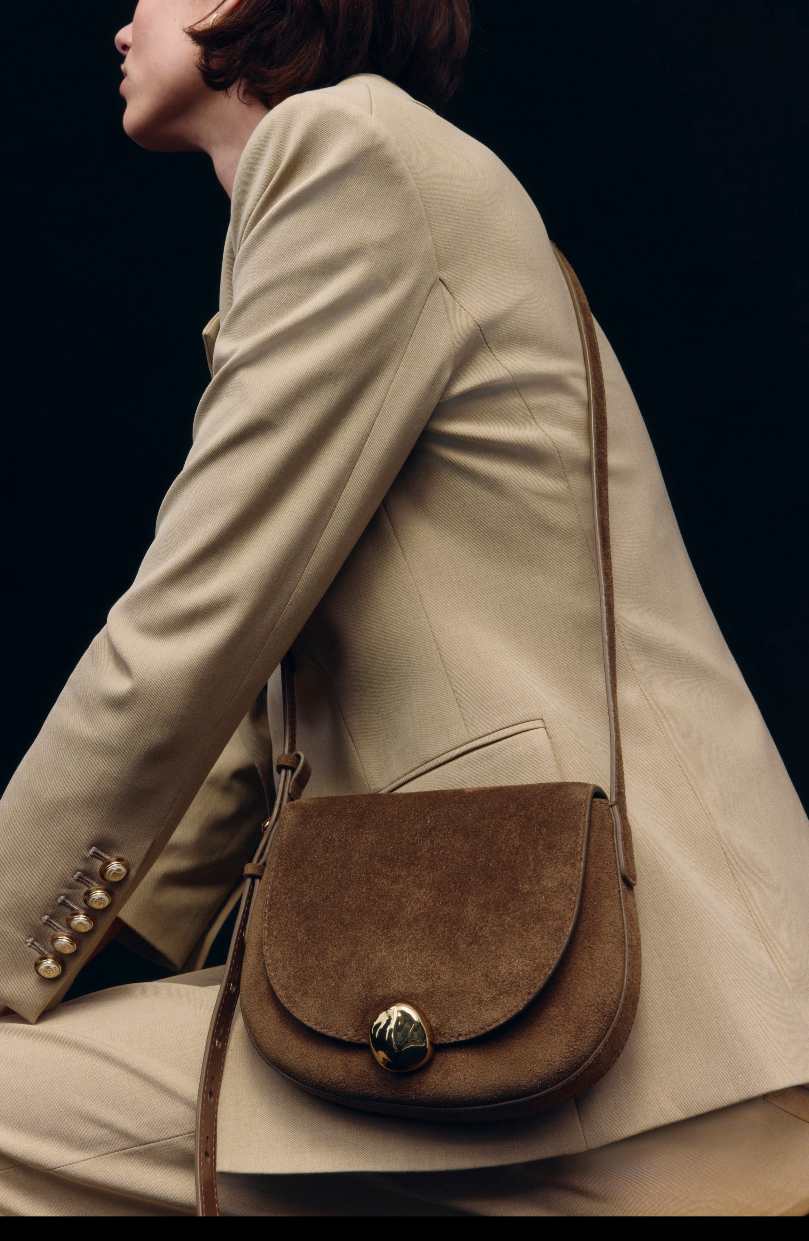 The Dakota Suede Saddle Crossbody Bag, Alternate, color, LIGHT UMBER