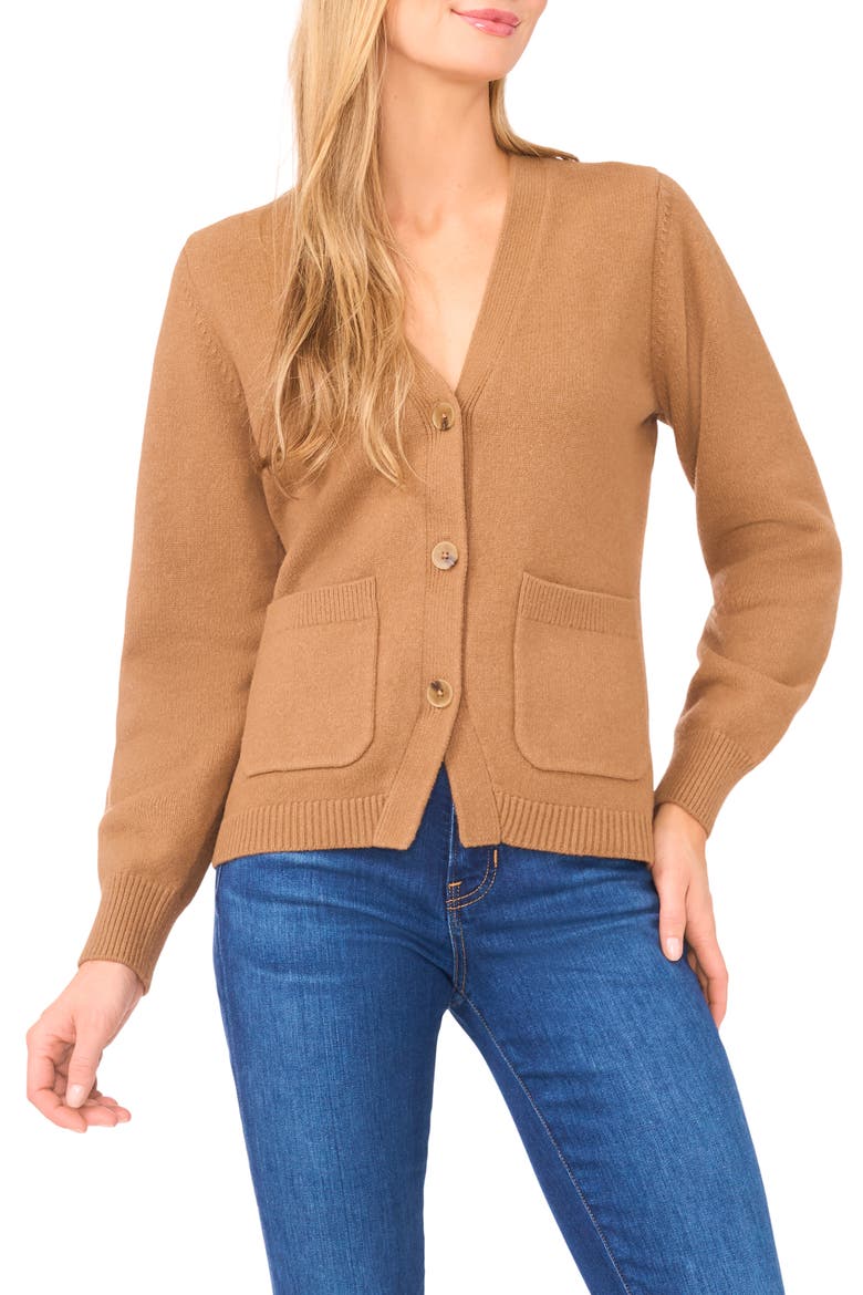 V-Neck Button Front Cardigan, Main, color, SWEET COFFEE
