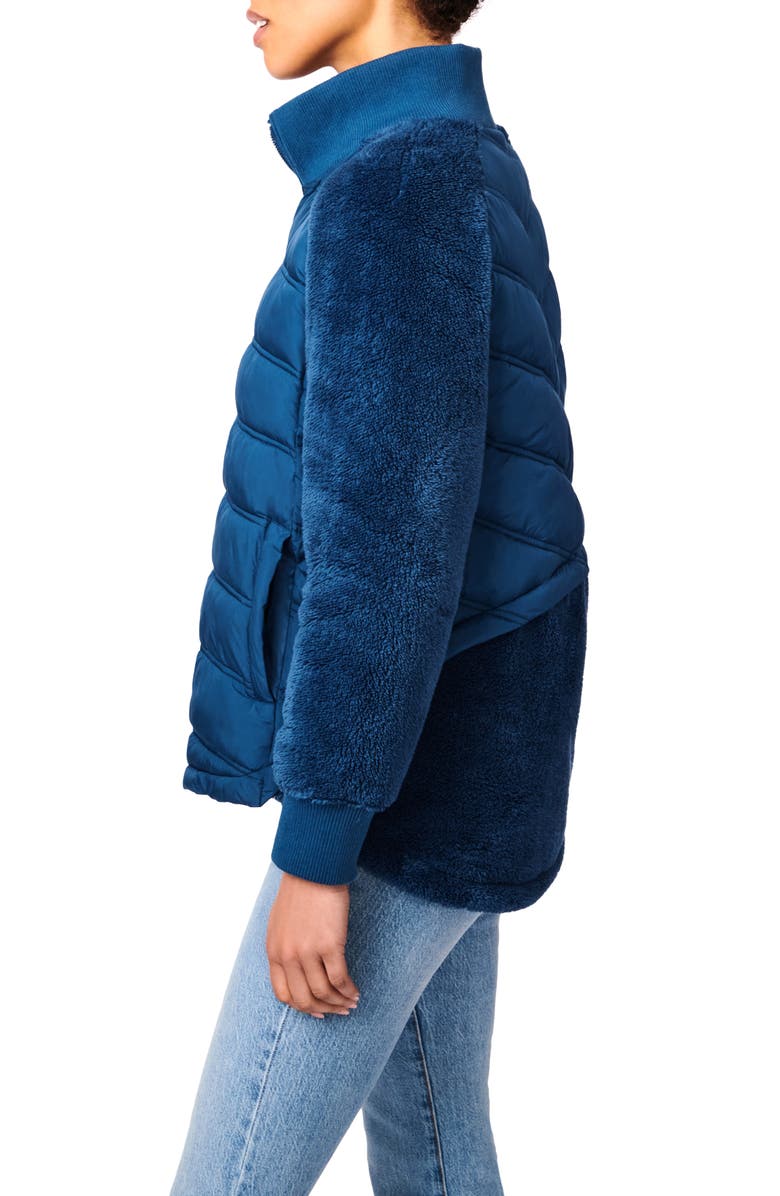Bernardo Mixed Media Puffer Jacket, Alternate, color, Teal Wing
