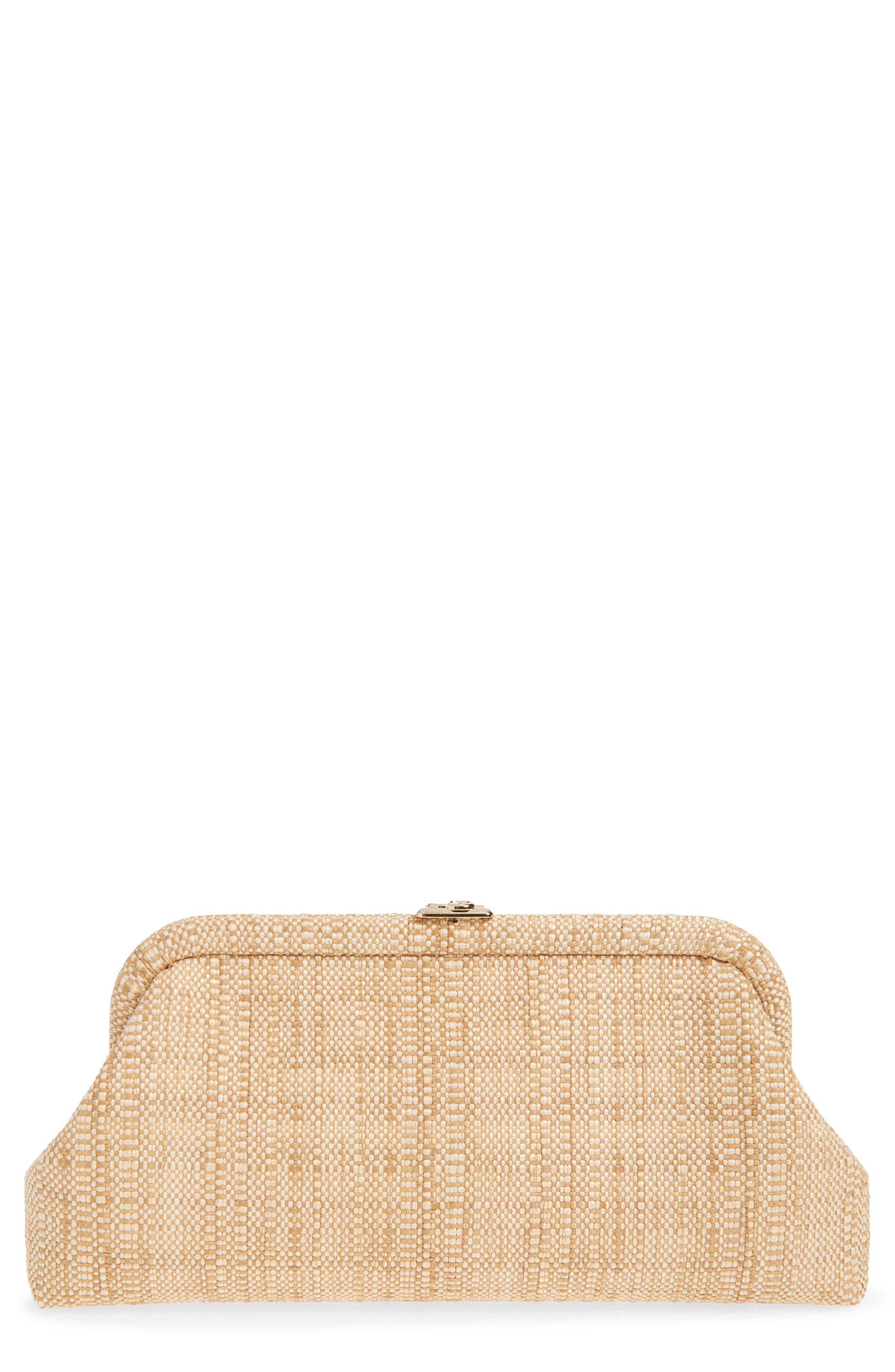 Jimmy Choo Skylar Raffia Clutch, Main, color, Natural/ Light Gold