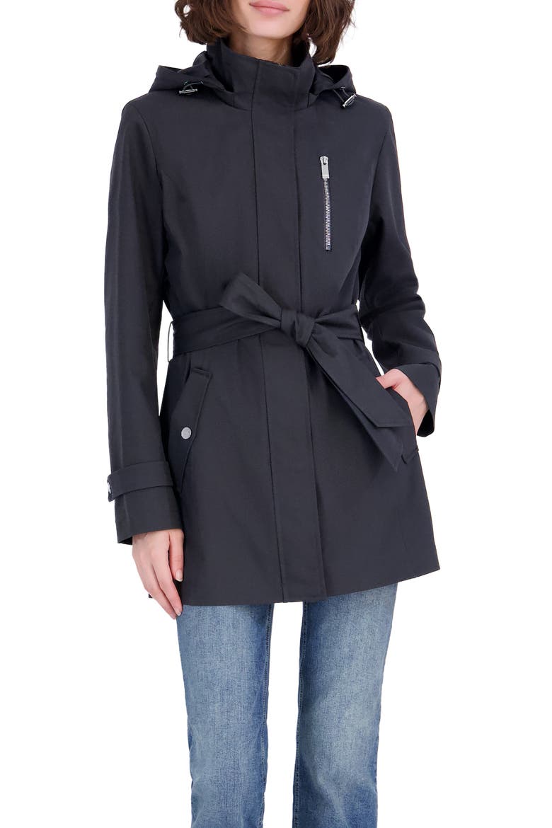 Water Resistant Hooded Raincoat, Main, color, BLACK