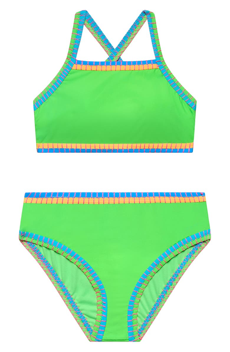 Beach Lingo Kids' Cross Back Embroidered Two-Piece Swimsuit, Main, color, 