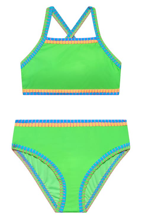 Kids' Cross Back Embroidered Two-Piece Swimsuit (Big Kid)