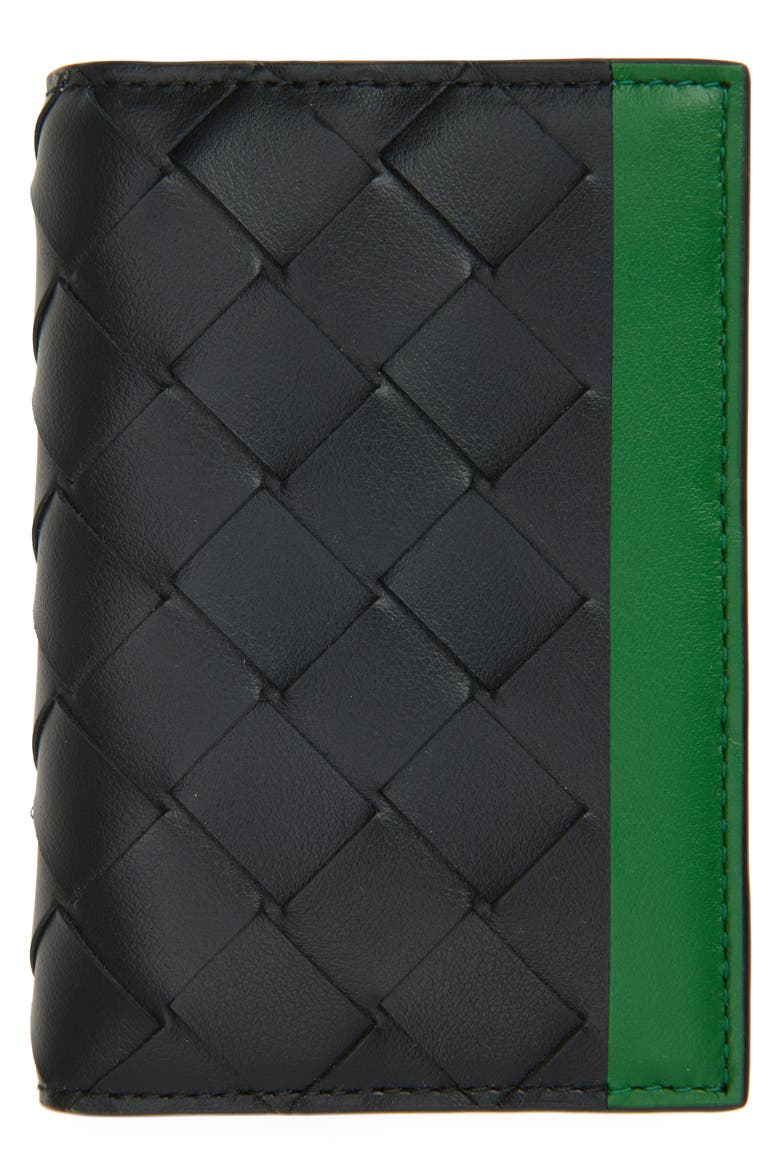 Intrecciato Flap Card Case, Main, color, 1278 BLACK/ SHAMROCK