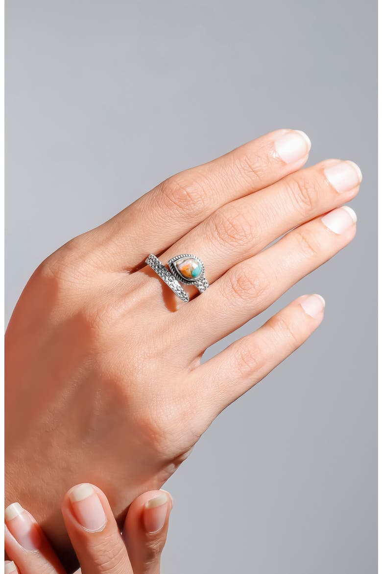 Pear Turquoise Bypass Ring, Alternate, color, ORANGE