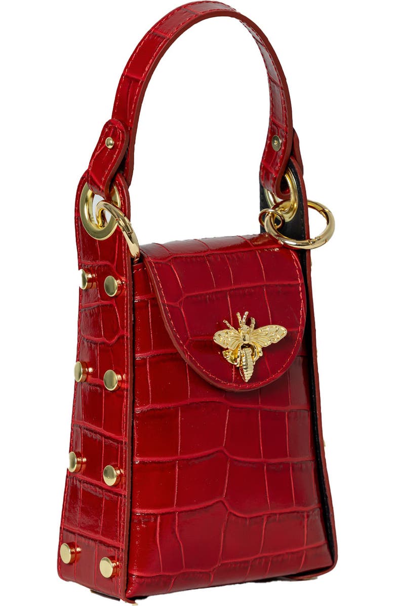 Persaman New York Mini Bee Croc Embossed Top-Handle Bag, Alternate, color,