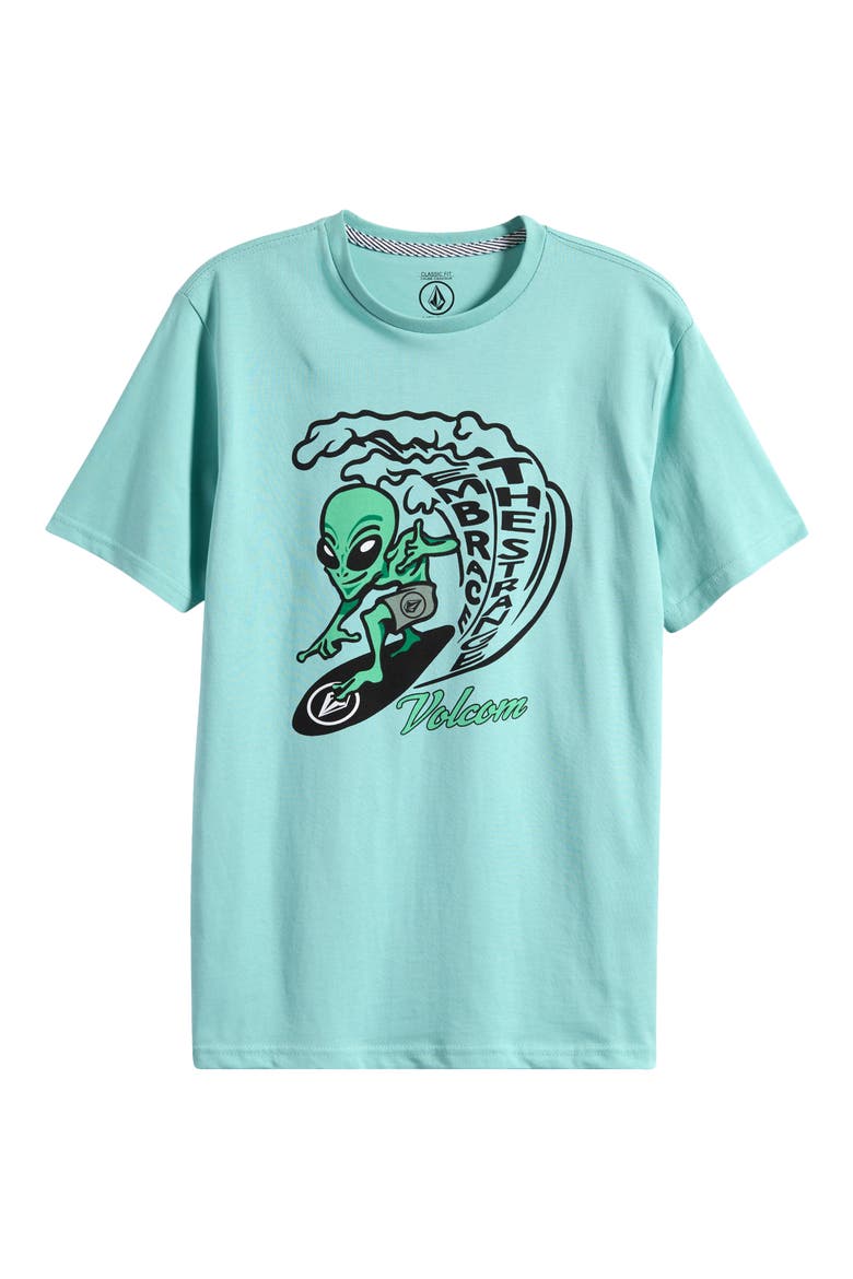 Kids' Alien Surf Cotton Graphic T-Shirt, Main, color, AQUA