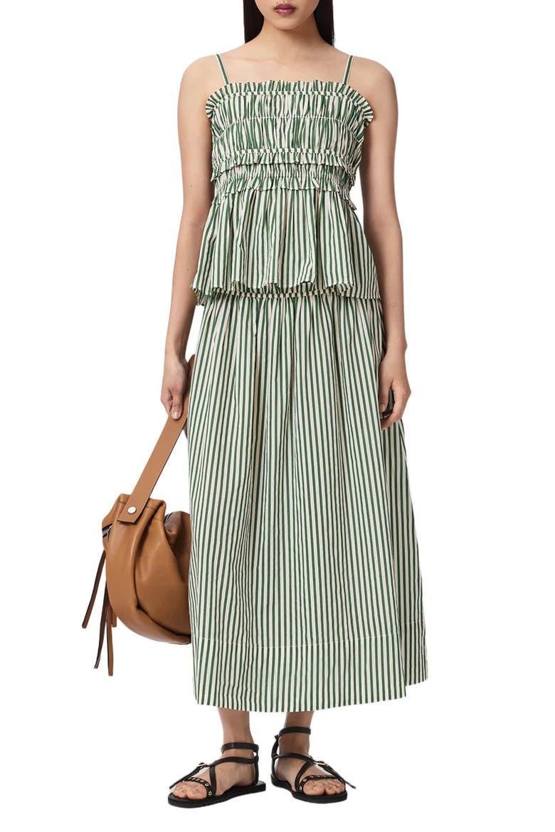 Kali Stripe Smocked Cotton Peplum Tank, Alternate, color, APPLE GREEN/ WHITE