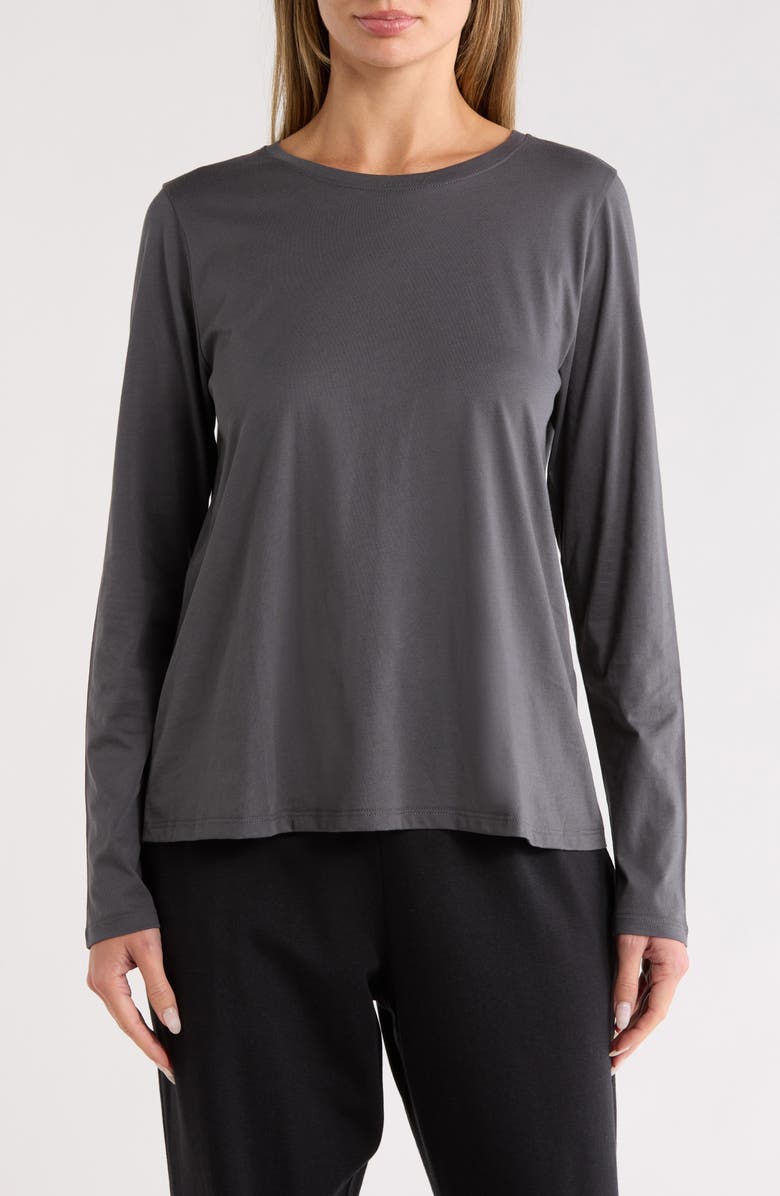 Eileen Fisher Organic Cotton Long Sleeve T-Shirt, Main, color, Ebony