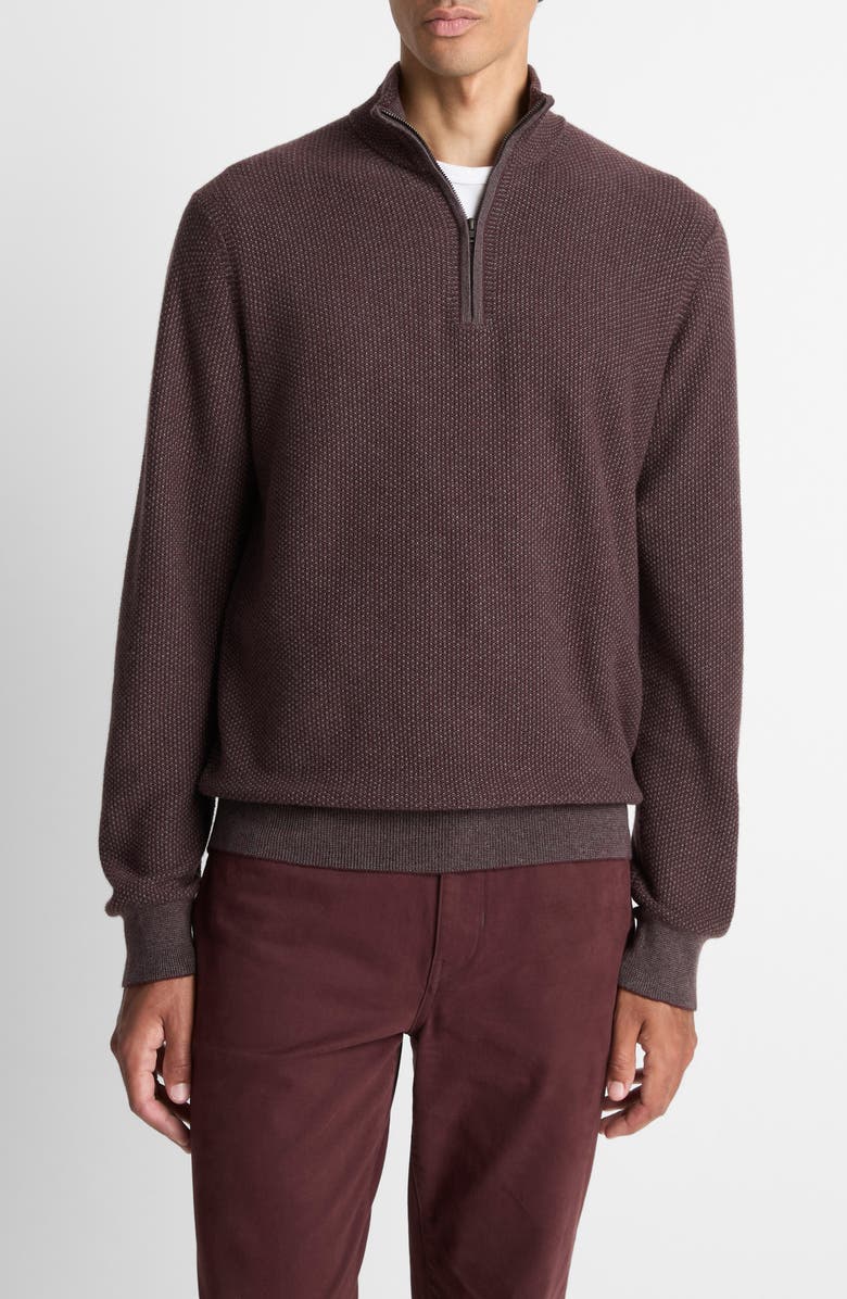 Vince Geometric Jacquard Wool & Cashmere Quarter Zip Pullover, Main, color, Port/ Grey