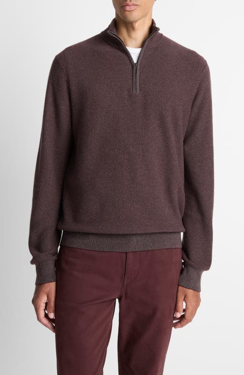 Geometric Jacquard Wool & Cashmere Quarter Zip Pullover