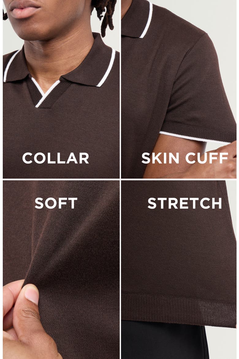 Short Sleeve Johnny Collar Polo Sweater, Alternate, color, BROWN/ WHITE