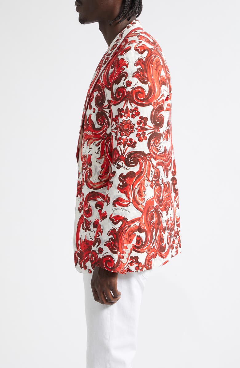 Dolce&Gabbana Majolica Print Cotton & Silk Jacquard Jacket, Alternate, color, Is5dq Mix Maiolica L Rubin