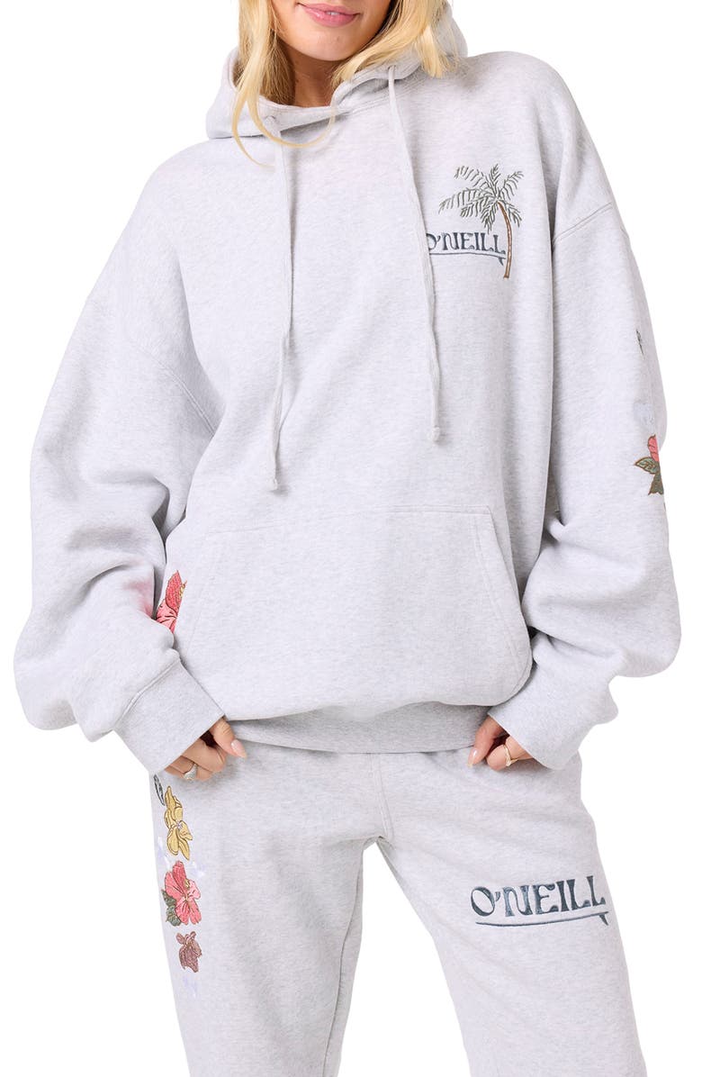 O'Neill Logo Embroidered Oversize Hoodie, Main, color, Heather Grey