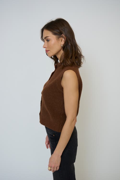 Central Park West Olivia Ruffle Sleeveless Cardi In Brown