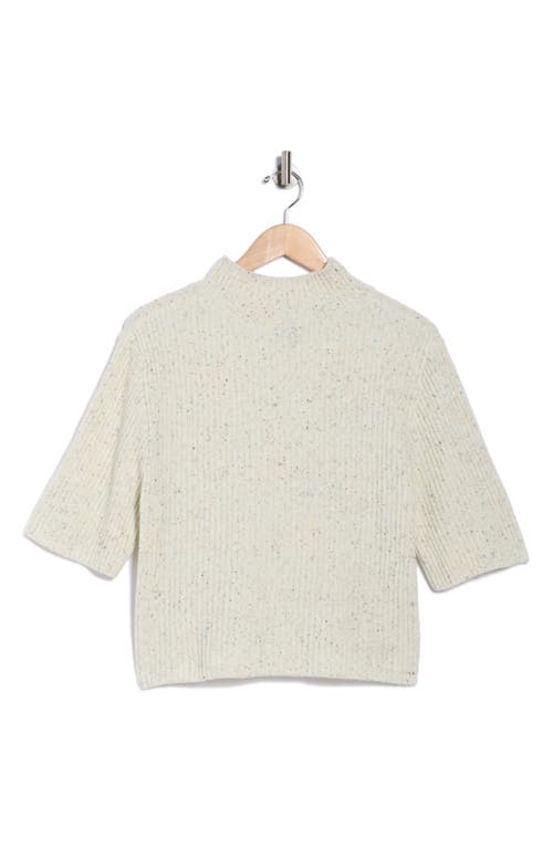 Bobeau Speckled Mock Neck Short Sleeve Sweater In Animal Print