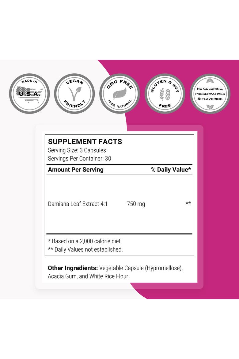 Damiana Extract 750mg, Alternate, color, None
