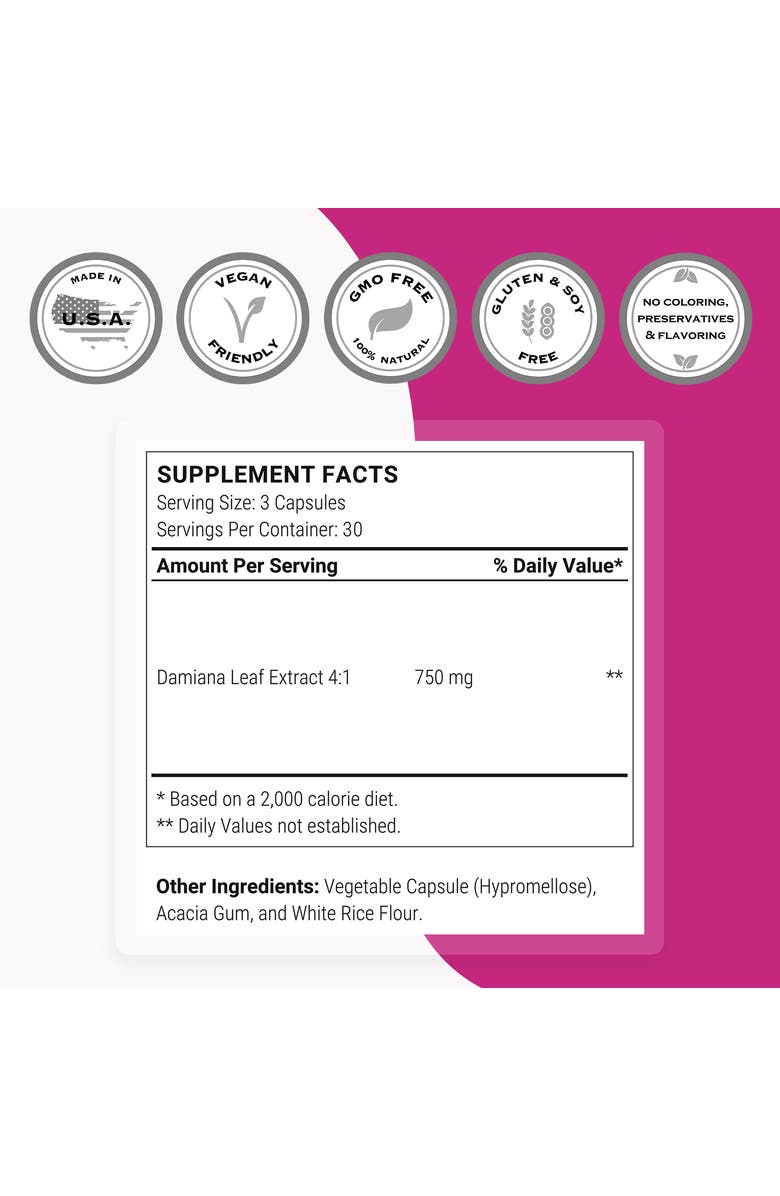 SuperSmart Damiana Extract 750mg, Alternate, color, NO COLOR
