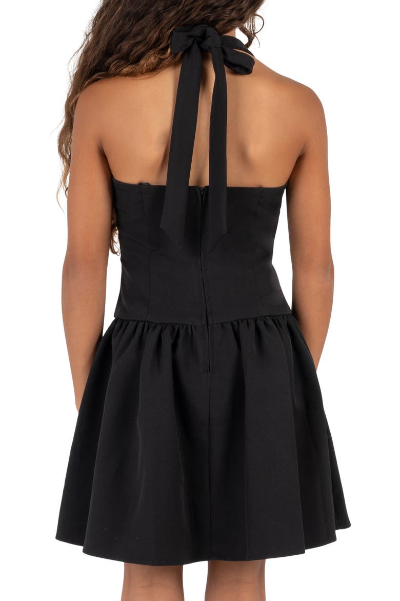 Kids' Bow Detail Scuba Halter Skater Dress, Alternate, color, BLACK