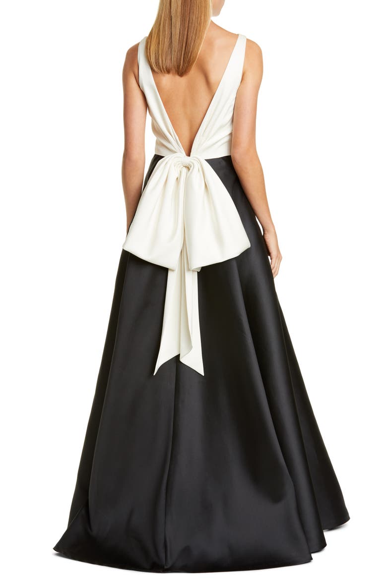 Bow Back Ballgown, Alternate, color, IVORY AND JET