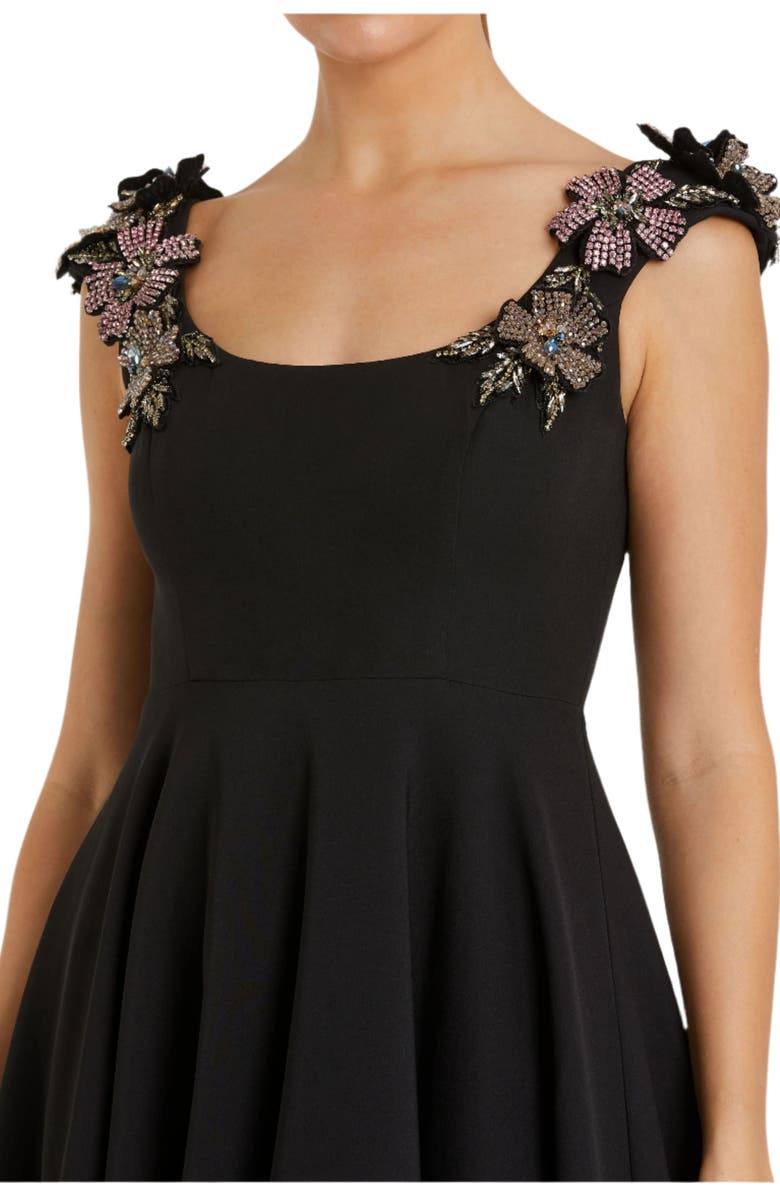 Mac Duggal Crepe Sleeveless Ballgown With Rhinestone Flowers, Alternate, color, Black