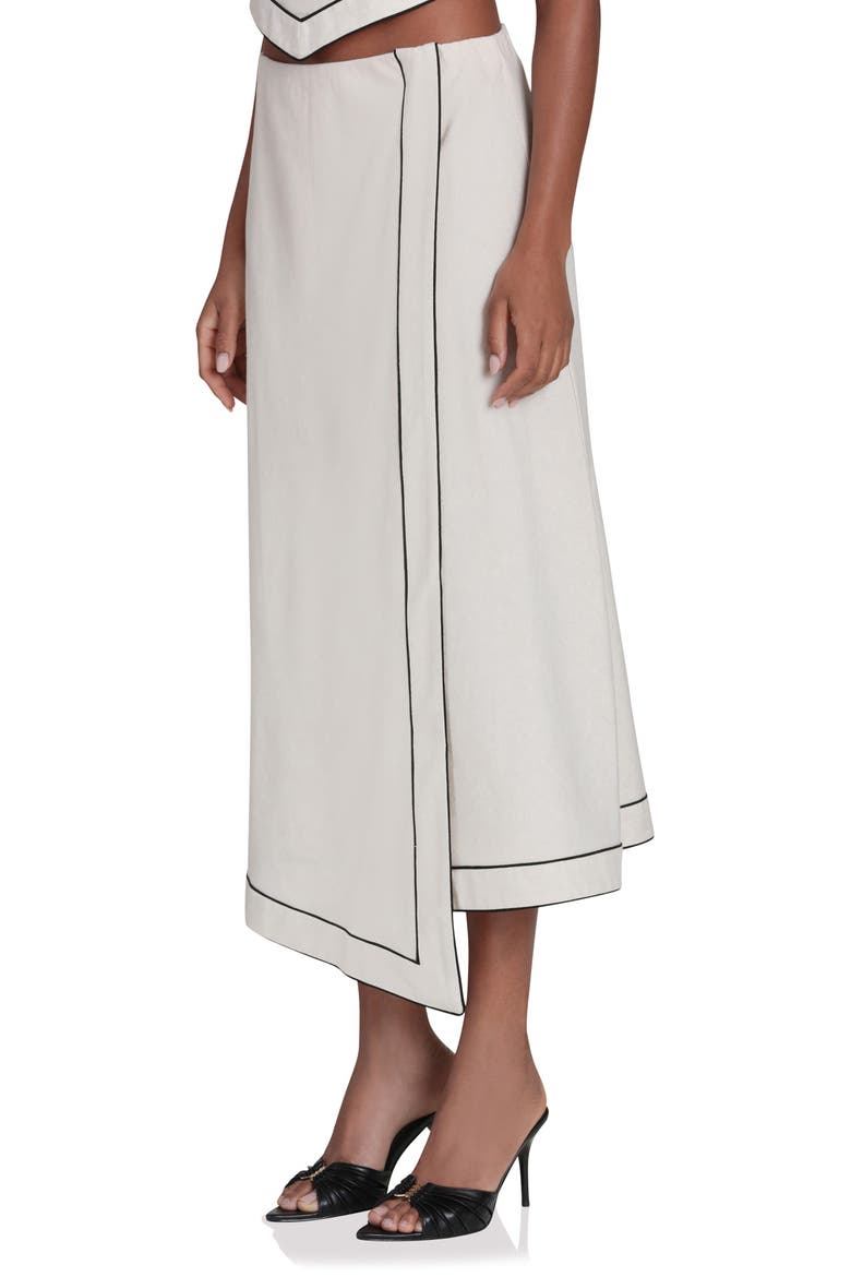 Asymmetric Faux Wrap Midi Skirt, Alternate, color, OATMEAL-BLACK