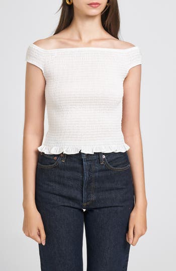 WAYF WAYF KIERAN SMOCKED OFF THE SHOULDER TOP 
