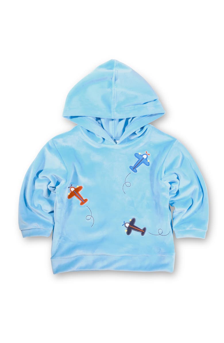 Florence Eiseman Velour Hoodie With Airplanes, Main, color, Light Blue