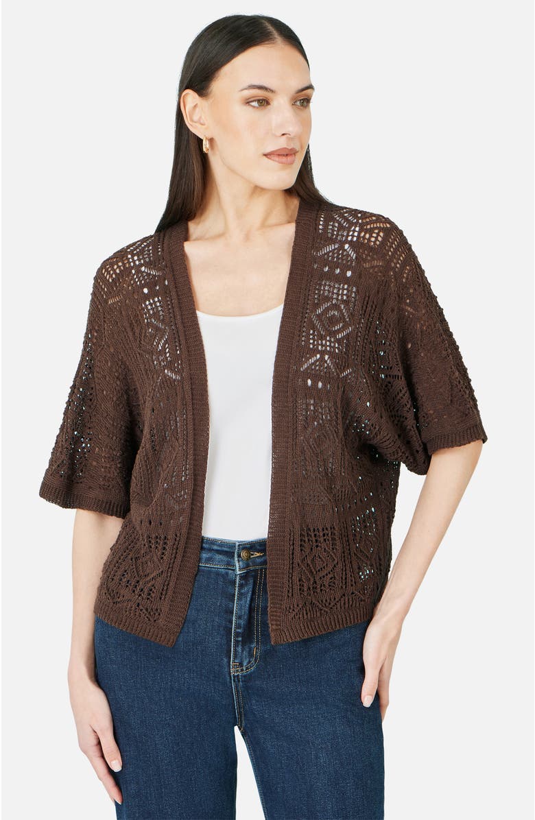Yumi Crochet Edge To Edge Cardigan, Alternate, color, Brown