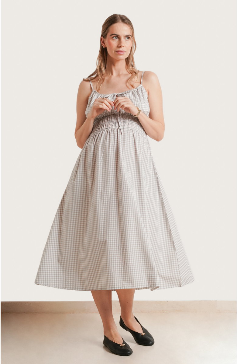 Nom Maternity Roma Maternity & Nursing Dress, Main, color, Taupe Gingham