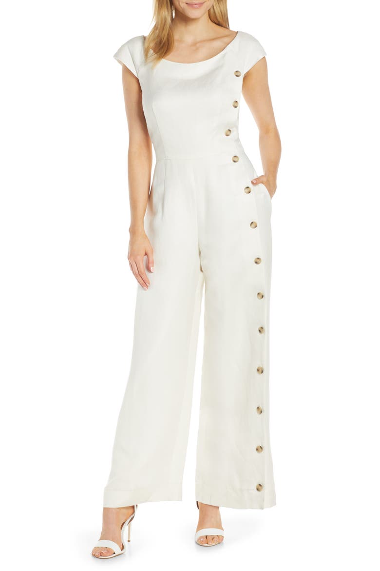 Jordan Wide Leg Linen Blend Jumpsuit, Main, color, IVORY