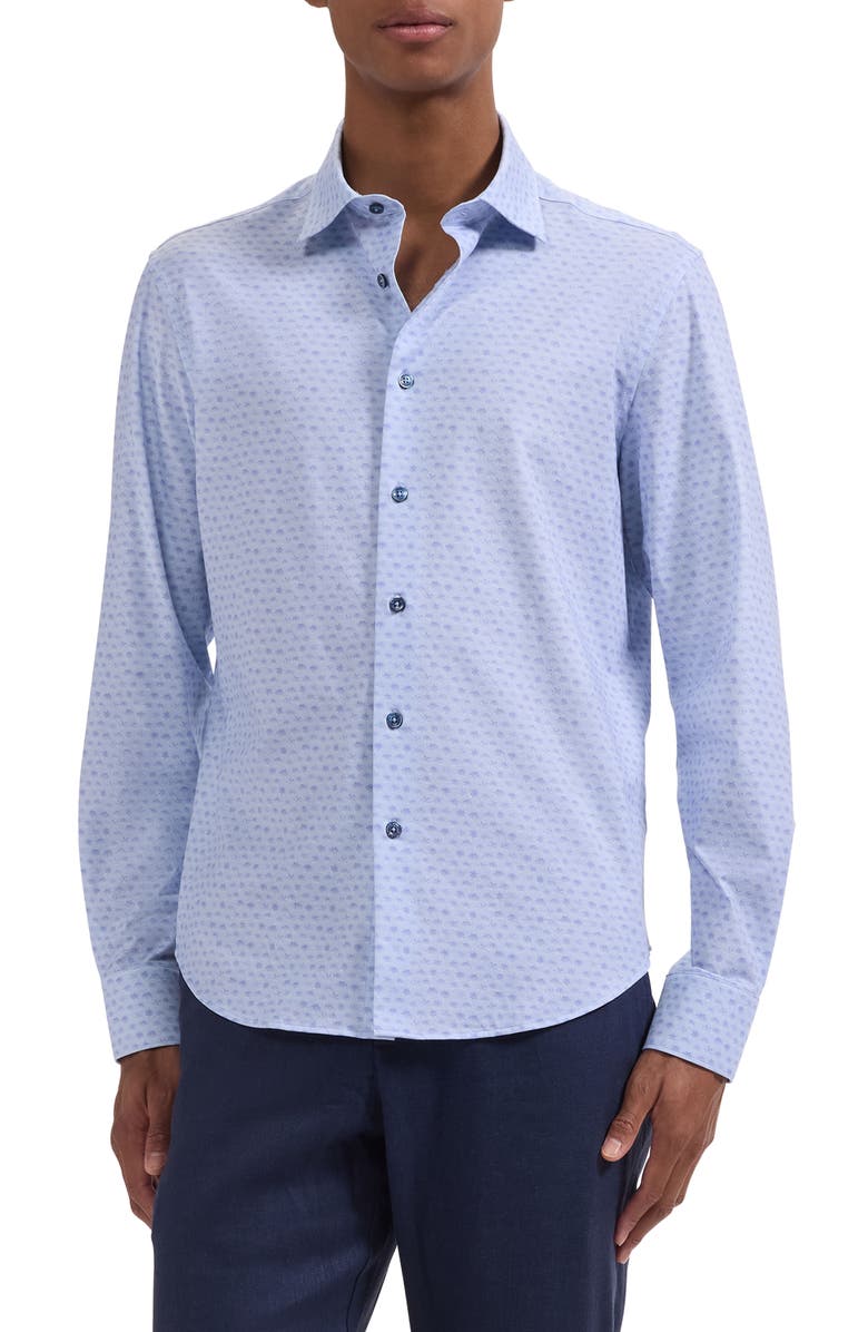 Bugatchi James OoohCotton<sup>®</sup> Micro Palm Tree Print Button-Up Shirt, Main, color, Lavender